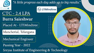 Congrats Saieshwar Selected in LTIMindtree 24 LPA  MECHANICAL PoY 2022  Mancherial Telangana [upl. by Nyral801]