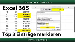 Top 3 Einträge markieren ganz einfach  Bedingte Formatierung  Excel 365 Tutorial [upl. by Ferrick]