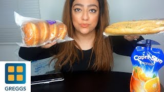 GREGGS MUKBANG  TANDOORI CHICKEN BAGUETTE AND JAM DOUGHNUTS [upl. by Downing]