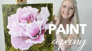 PAINTING TUTORIAL Acrylic Peony Flower Techniques  Katie Jobling Art [upl. by Cheatham]