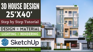 Complete Exterior House Design in SketchUp  25x40  SketchUp with Enscape [upl. by Blain936]