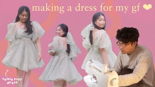 ☁️🌻 Making My GF the Selkie Puff Dress  how to make a dress pattern from scratch NO MEASURING 🧺🧃 [upl. by Jobina]