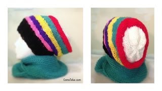 Gorro Tejido Boina Tipo Caido  Slouchy  Rasta en Telar Redondo  Loom Knit Slouchy Hat in Spanish [upl. by Annohsal]