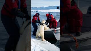 Polar Bear Stuck In A River Rescue Team Save Safely polarbearsinternational icebears bear [upl. by Arihs]