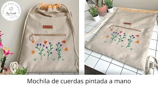 Tutorial costura ¿Cómo hacer una mochila de cuerdas Está pintada a mano con rotuladores textiles [upl. by Aidroc981]