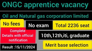 ONGC APPRENTICE VACANCYOil and Natural gas corporation limited 2024 [upl. by Ahsietal761]