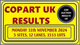 COPART UK AUCTION RESULTS FOR MONDAY 111124 [upl. by Kelam]