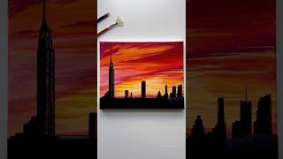 🌆 Skylines in a Fiery Sunset 🔥 sunsetpainting art foryoupage canvaspainting [upl. by Willumsen189]