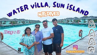 Water Villa Sun Island  Maldives 🌊 • Day  3 • Shark Feeding • Fun at Beach 🏖️ [upl. by Rydder]