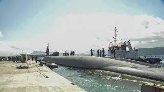 USS Florida SSGN 728 mooring pierside at Souda Bay Greece [upl. by Sandy901]