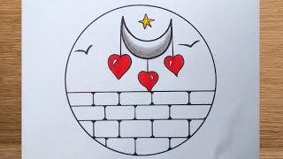 Circle Drawing Beautiful Red Heart Scenery Beautiful Drawing nature simple drawing  circle drawing [upl. by Hanahs]