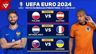 🔴 UEFA EURO 2024 Match Schedule Today amp Score Predictions as of 21 June 2024 [upl. by Lorinda]