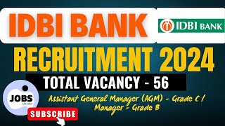 IDBI Bank Latest Recruitment 2024  IDBI Bank Specialist Cadre Officers Recruitment 2024 [upl. by Ahtnahc]