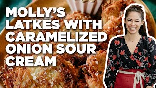 Molly Yehs Potato Latkes with Caramelized Onion Sour Cream  Girl Meets Farm  Food Network [upl. by Arondel]