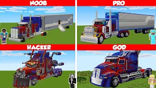 Minecraft OPTIMUS PRIME TRUCK HOUSE BUILD CHALLENGE  NOOB vs PRO vs HACKER vs GOD  Animation [upl. by Wellesley]