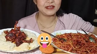 mukbang Chicken Momos chicken lolipop 🤤🍗 Veg Chowmin potato choop with 2xSpicy hot sauce [upl. by Simsar]