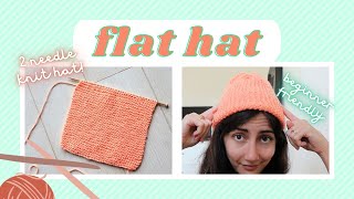 Two Needle Knit Beanie \\ How To Knit A Flat Hat On Straight Needles  Absolute Beginner Friendly [upl. by Yelsgnik839]