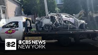 2 dead after Tesla crashes and explodes in White Plains [upl. by Burtie]