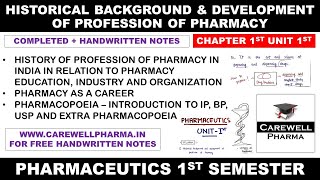 Historical Background and Development of Profession of Pharmacy  Ch 1 U 1  Pharmaceutics 1st sem [upl. by Giraldo]