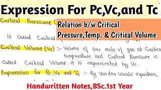 Expression For PcVc amp Tc  Complete Derivation  Gaseous State Chemistry NotesBSc1st Year [upl. by Clifton]