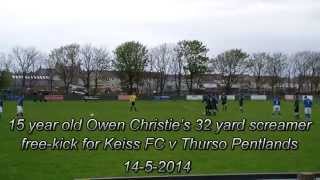 Owen Christies screamer freekick for Keiss FC v Thurso Pentlands 1452014 [upl. by Ttekcirc944]