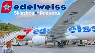 EDELWEISS Airbus A320 from Skiathos to Preveza  Flight report Business Class 2023 [upl. by Nnairrek]