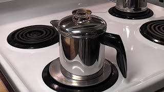 Farberware Stainless Steel Percolator 768  Unboxing and first use  1950s [upl. by Boser]