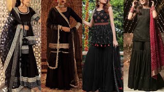 Beautiful black sharara suit designs  Party wear sharara suit sharara [upl. by Cudlip]