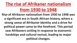 the rise of afrikaner nationalism from 1930 to 1948 essay a written essays [upl. by Ahsekyt]