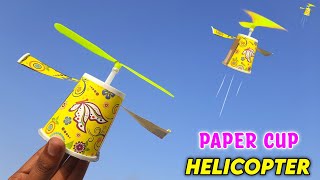 How to make Paper cup Helicopter  Rubber band powered flying plane  easy Paper toy [upl. by Aicile]