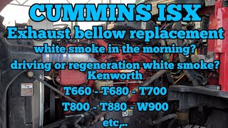 Cummins ISX exhaust bellow leaking remove replacement white smoke Kenworth T660 T680 T700 T800 W900 [upl. by Dawaj]