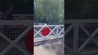 Moors Valley railway steam train passing the level crossing fro lakeside to Kingswear [upl. by Halueb605]