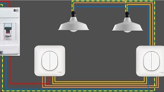 تركيب مفتاح ذهاب إياب مزدوج interrupteur double va et vient double switch two way diagra [upl. by Surat]