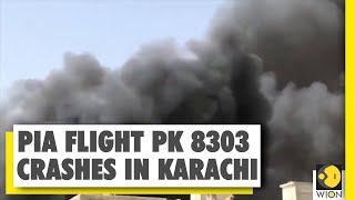 PIA flight PK 8303 crashes in Karachi with 98 passengers on board [upl. by Kcirdef]