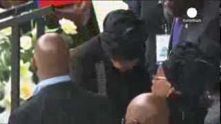 Mandelas widow Graca Machel and exwife Winnies hug at memorial ceremony in Soweto [upl. by Wolfe]