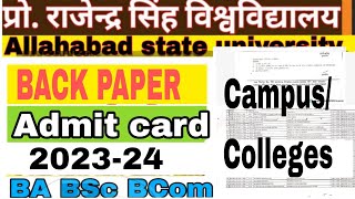 Rajju bhaiya University Back paper Admit card 202324  BA BSc Bcom MA MSc Mcom  Campus colleges [upl. by Nannette429]