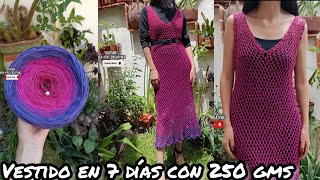 este vestido lo teji solo con 250 gramos en 7 dias a crochet calado [upl. by Cirda]