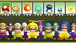 New Super Mario Bros Wii  All Wario and Waluigi PowerUps [upl. by Kcireddor]