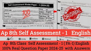 💯8th class English self assessment 1 question paper 2024 with answerAp 8th Fa1 English paper 2024 [upl. by Amlus]