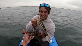 Inflatable Boat Fishing in Long Beach  Catching Some Bass on the ARig Before Hurricane Hillary [upl. by Dymphia]