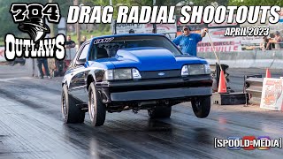 DRAG RADIAL ACTION 704 OUTLAWS AT MOORESVILLE APRIL 2023 [upl. by Clova]