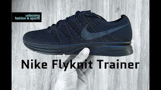 Nike Flyknit Trainer ‘Triple Black’  UNBOXING amp ON FEET  fashion shoes  2018  4K [upl. by Ahtenek]