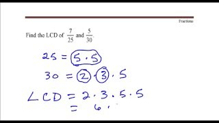 Example of how to find the LCD of fractions with denominators 25 and 30 [upl. by Deeann825]