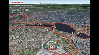 Haspa Marathon Hamburg 2024 fly over the marathon course Video of the race path [upl. by Mairb]