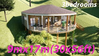 9m x 17m 30x56ft Stilt House with 3 Bedrooms on a Hillside [upl. by Corinna]