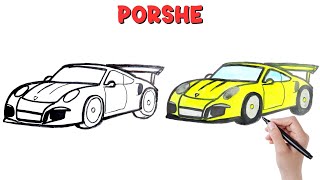 dessin porsche  Comment dessiner une porche how to draw Porsche dessin voiture [upl. by Huey]