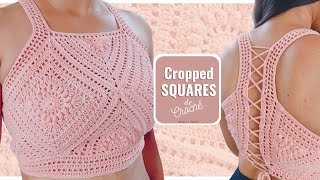 Cropped de crochê SQUARES  Crop top a crochet MOÇA PRENDADA [upl. by Xirdnek749]