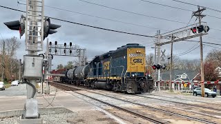 3 Trains Interrupt Our Dinner Looking At Signals When Local Surprises Me At RR Crossing CSX amp NS [upl. by Anasxor]