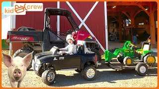 Helping farm animals with kids toy truck and tractor Educational how milking cows work  Kid Crew [upl. by Lyndsey]