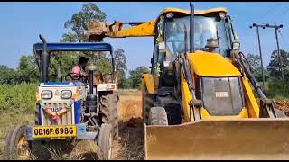 jcb3dx eco excellence backhone machine loding mud in swaraj 735 tractor  jcb and tractor video [upl. by Devan]